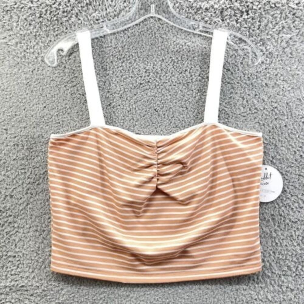 Rabbit Rose Crop Top Women's Size Large Peach Striped Crop Top Ladies L‎